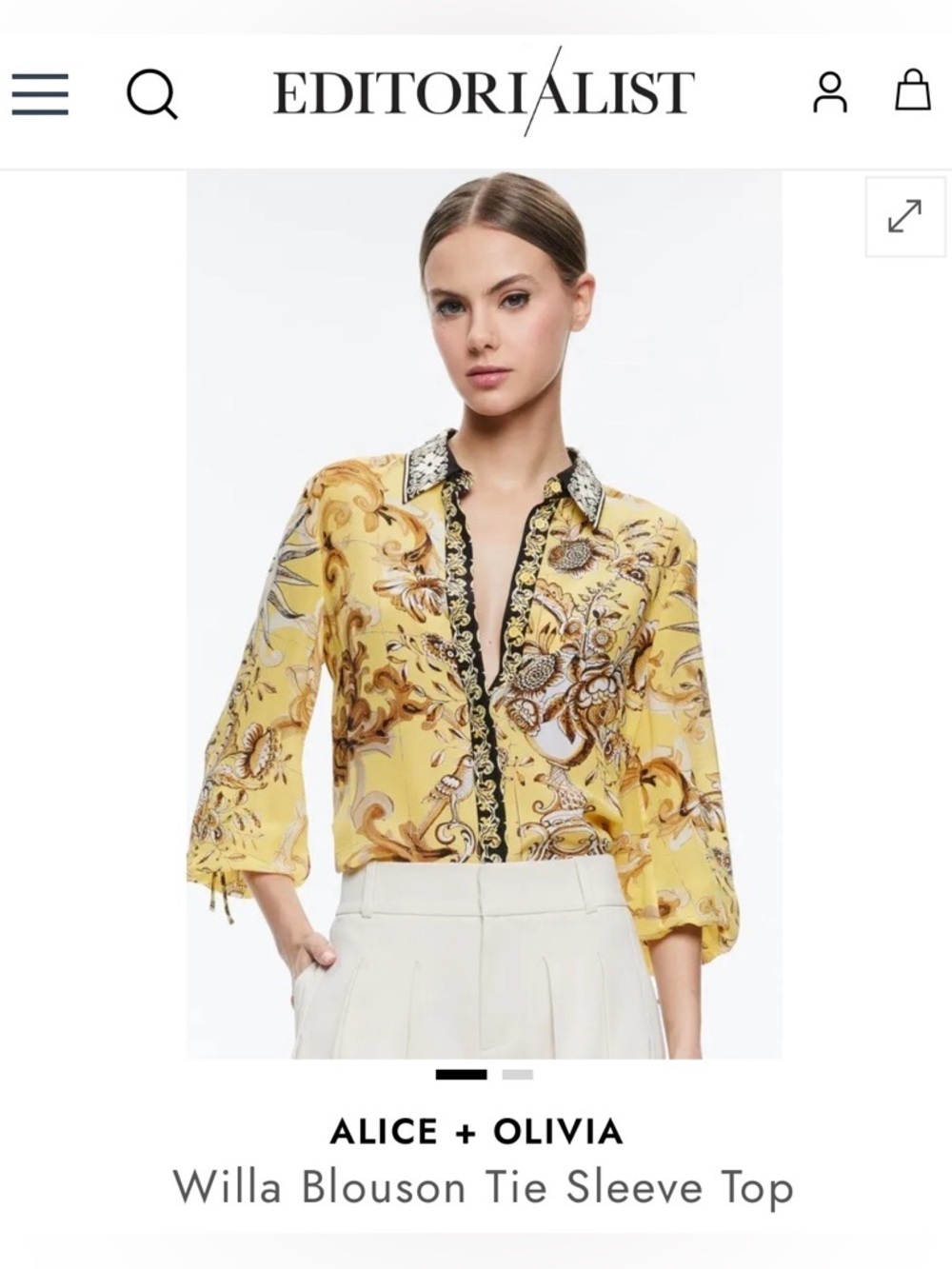 Alice & Olivia Willa Blouson Silk Tie Sleeve Top Delicate Career  Casual Size XS